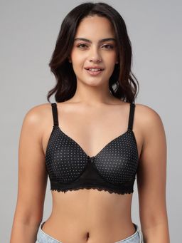 Clovia - Padded Non-Wired Full Cup Floral Print Multiway T-Shirt Bra in Black