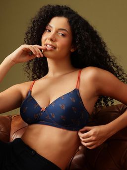 Clovia - Padded Non-wired Full Cup Geometric Print T-shirt Bra In - Blue