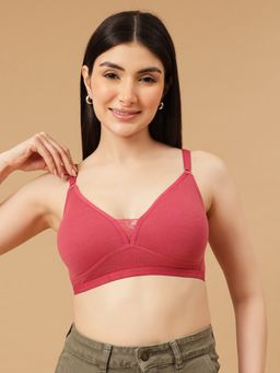 Clovia - Cotton Rich Solid Non-Padded Demi Cup Wire Free Plunge Bra - Light Pink