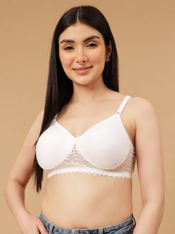 Clovia - Cotton Rich Solid Non-Padded Full Cup Wire Free T-shirt Bra - White