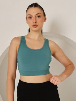 Clovia - Medium Impact Padded Sports Bra In Stone With Racerback