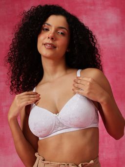 Clovia - Lace Solid Padded Full Cup Wire Free Everyday Bra - White