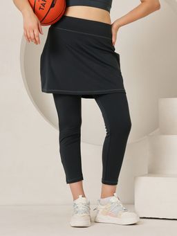 Clovia - Snug-Fit High Rise Active Skirt with Attached Tights In Dark Grey
