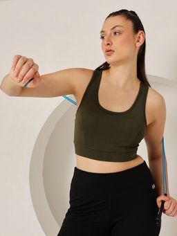 Clovia - Medium Impact Padded Racerback Sports Bra In Seaweed Green