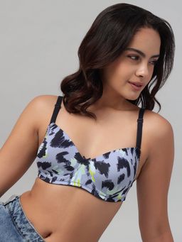 Clovia - Cotton Printed Padded Full Cup Wire Free T-Shirt Bra - Purple