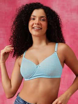 Clovia - Polyamide Printed Lightly Padded Full Cup Wire Free T-shirt Bra - Blue