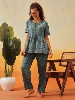 Clovia - Grey Rayon Printed Top and Pyjama (Set of 2)