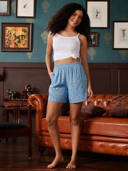 Clovia - Rayon Stripes Printed Shorts With Pocket (Blue)