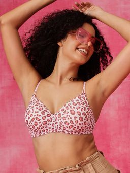 Clovia - Printed Padded Non-Wired and Full Coverage T-Shirt Bra Pink
