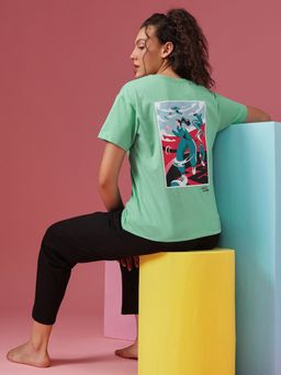 Clovia - Women'S Green Cotton Print T-Shirt and Pyjama