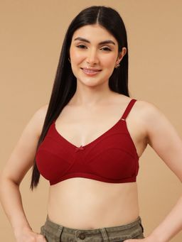 Clovia - Cotton Spandex Solid Non-Padded Full Cup Wire Free Bridal Bra - Maroon