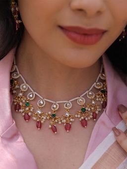 BINNI - Rosy Splendor Eternal Charm Pachi Kundan Necklace Set