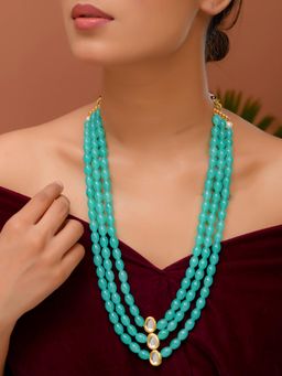 Silvermerc Designs - Triple Layer Beaded Necklace With Kundan Drops For Women