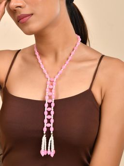 Silvermerc Designs - Pink Beaded Long Tassel Necklace For Women