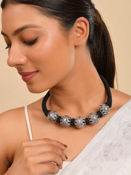 Silvermerc Designs - Oxidised Silver Beaded Necklace For Women
