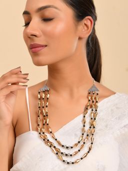 Silvermerc Designs - Golden & Black Layered Bead Necklace For Women