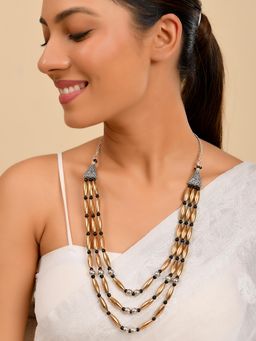 Silvermerc Designs - Oxidised Golden & Black Beaded Ethnic Necklace For Women