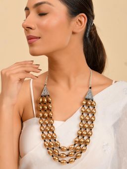 Silvermerc Designs - Ethnic Long Oxidised Golden & Black Layered Bead Necklace For Women
