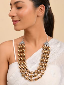 Silvermerc Designs - Ethnic Golden & Black Layered Bead Necklace For Women