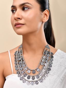 Silvermerc Designs - Ethnic Oxidised Coin Necklace For Women Double Side Wear Jewellery