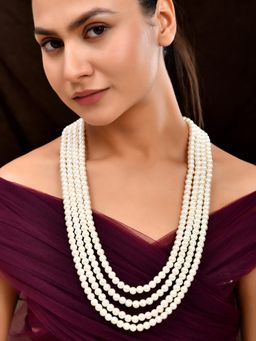 Silvermerc Designs - Gold Plated Multi Layered Pink Beaded Ethnic Necklace For Women