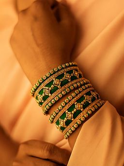 I Jewels - Traditional Gold Plated Kunda Studded Bangles for Women