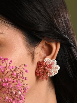 House of D'oro - Cherry Red Stone Round Earrings