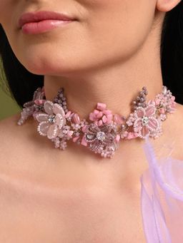 House of D'oro - Pink Lilac Stone Floral Classic Choker Carnival Jewelry