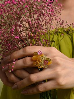 House of D'oro - Colourful Stone Haldi Mehendi Adjustable Ring