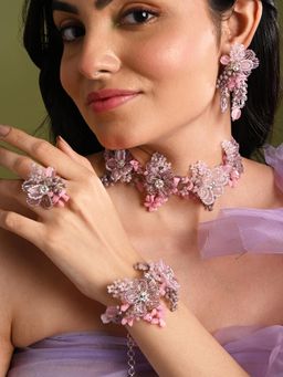 House of D'oro - Pink Lilac Stone Floral Classic Choker Carnival Jewelry