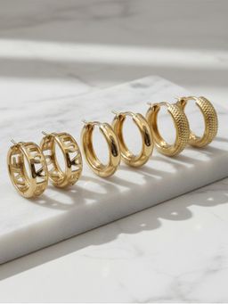 I Jewels - Gold Plated Combo Hoop Earrings For Women (Pack of 3)