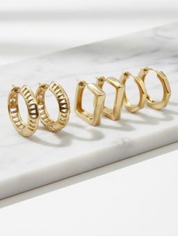 I Jewels - Gold Plated Combo Hoop Earrings For Women (Pack of 3)