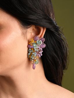 House of D'oro - Gold Plated Colourful Stone Long Earrings