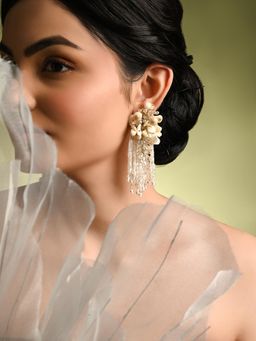 House of D'oro - White Floral Long Earrings For Haldi