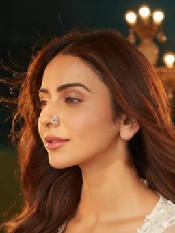 Accessher - Oxidized Silver Flower Clip On Nose Pin with Rhinestone