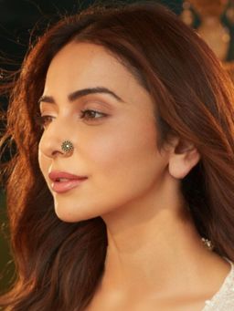 Accessher - Antique Oxidized Gold Floral Rhinestone Clip On Nose Pin