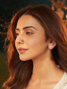 Accessher - Antique Gold Textured Floral Clip On Nose Pin with Stone