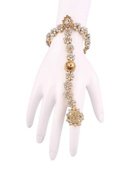 I Jewels - White Gold Plated Stone Studded H&crafted Ring Bracelet