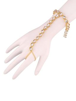 I Jewels - White Gold Plated Kundan Studded H&crafted Ring Bracelet