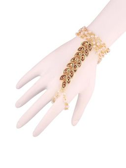 I Jewels - Gold Plated Kundan Studded & Pearl Beaded Ring Bracelet