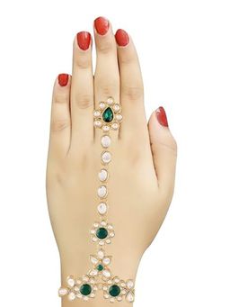 I Jewels - Women Kundan Studded & Beaded Gold Plated Ring Bracelet