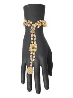 I Jewels - Women Gold Plated Kundan Studded & Beaded Ring Bracelet
