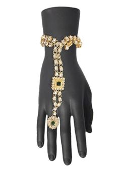 I Jewels - Women Gold Plated Kundan Studded & Beaded Ring Bracelet