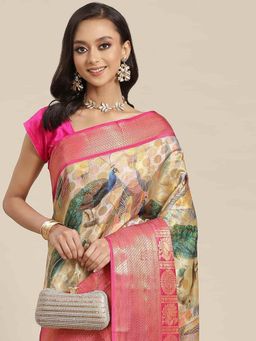 Silk Land - Banarasi Art Silk Digital Printed Saree with Unstitched Blouse Piece Multi-Color