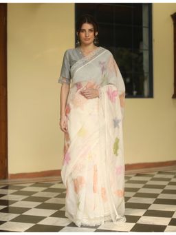 Begum Pret - Esme Chanderi Saree - Ivory with Stitched Blouse