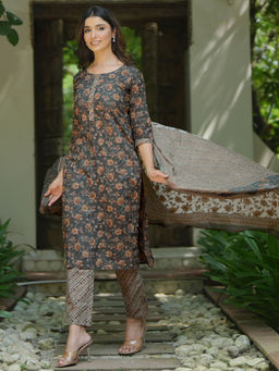 Libas - Grey Pure Cotton Printed Kurta Sets for Women