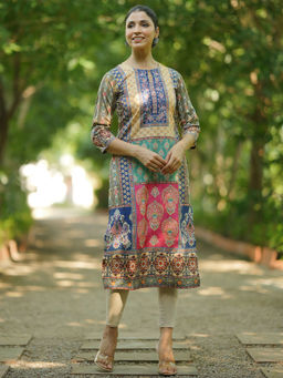 Libas - Multi Color Ethnic Motif Printed Straight Kurta