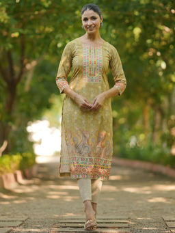 Libas - Mustard Ethnic Motif Printed Straight Kurta