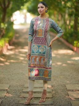 Libas - Multi Color Floral Printed Straight Kurta