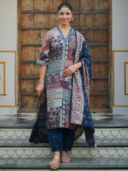 Libas - Blue Silk Blend Printed Kurta Sets for Women